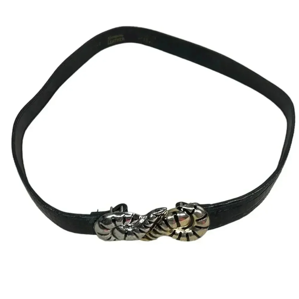Unique Gold/Silver Shell Motif Buckle Genuine Leather Belt‎ 33 1/2